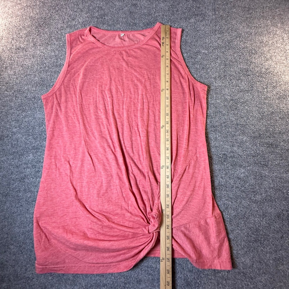 Womens XL Heather Rose Pink Twist Front Knot Sleeveless Tank Top Crew Neck - Picture 6 of 6